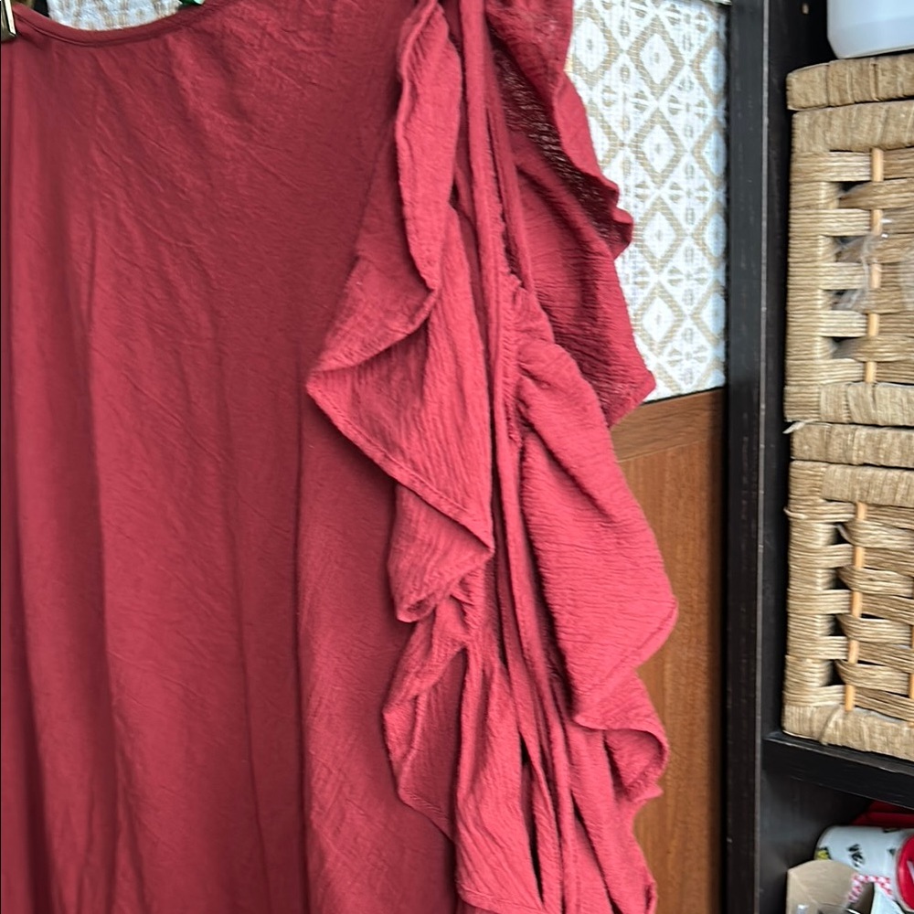 J. Crew Red Maxi Wrap Skirt with Asymmetrical Ruffles size medium - Picture 2 of 4